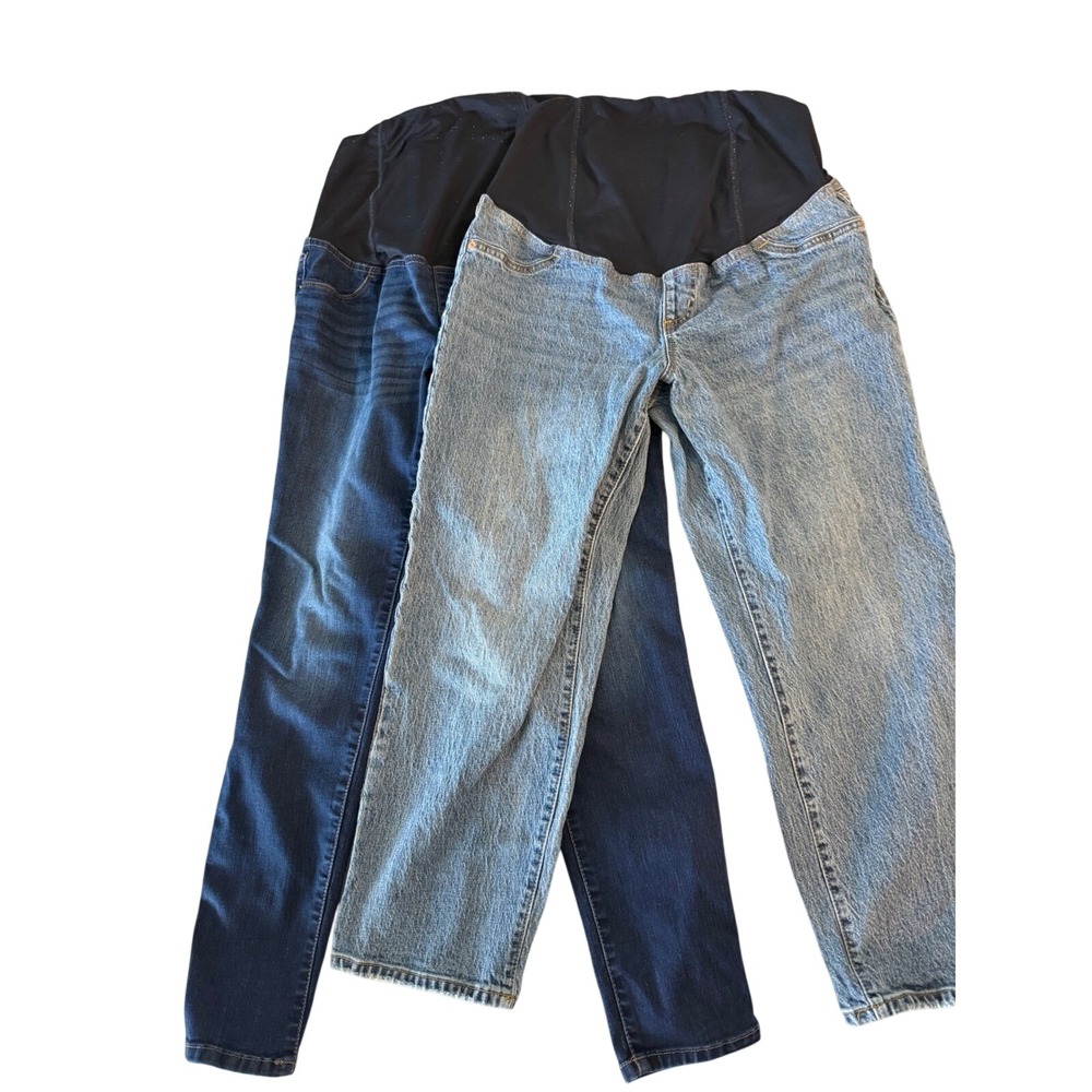 Isabel Maternity Jeans Bundle Size 10 Straight Skinny Full Panel Denim Blue 2Pk